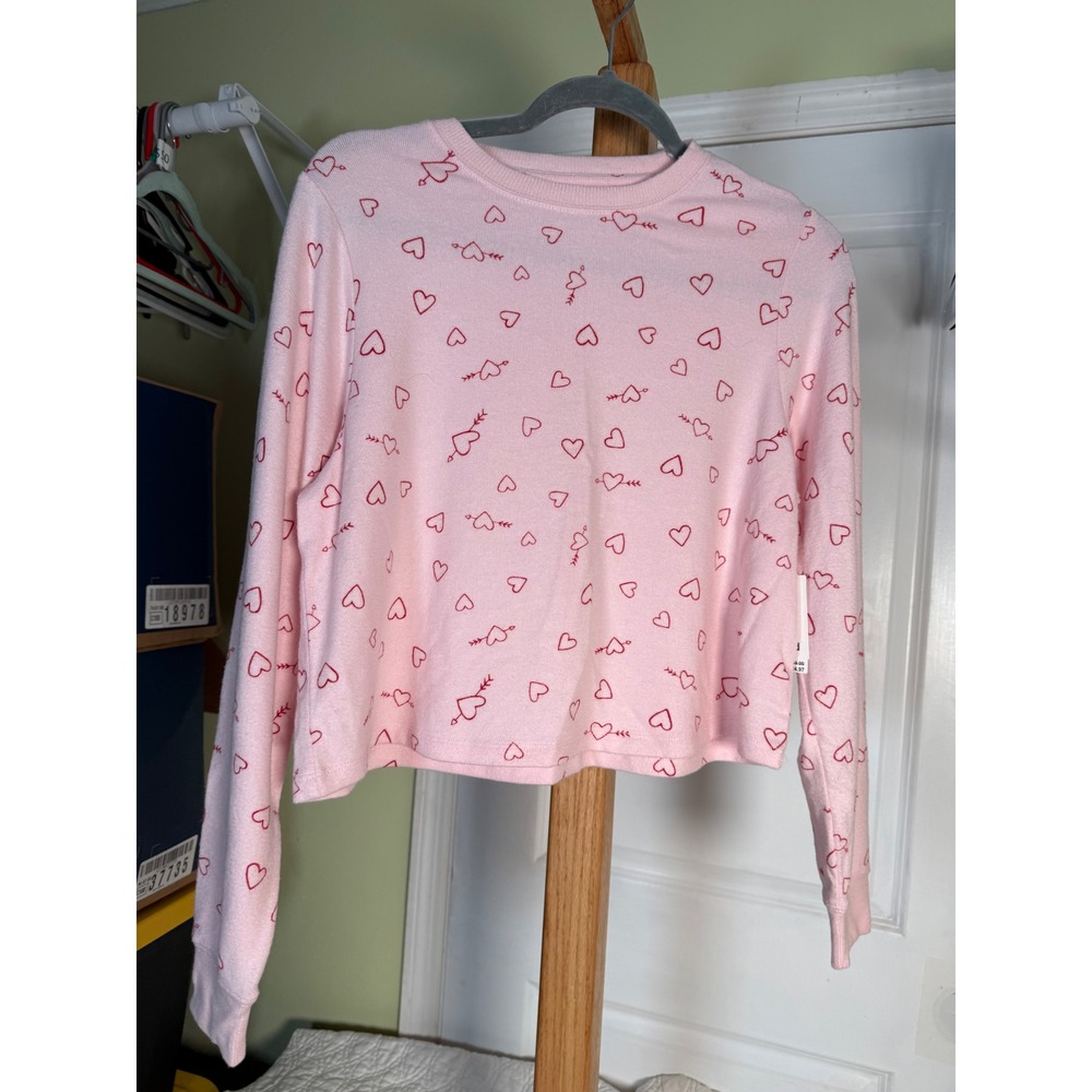 Abound Pink Heart Arrow Print Long Sleeve Cropped Top XS New
